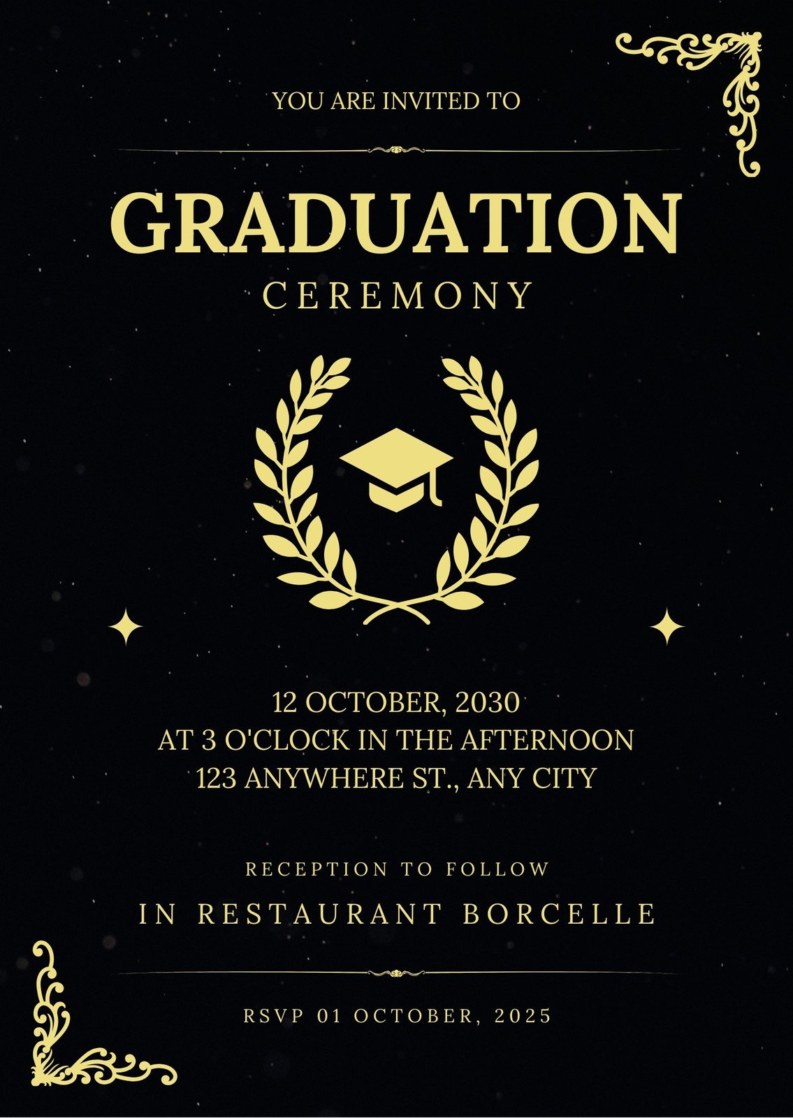 Black and Gold Elegant Graduation Ceremony Invitation