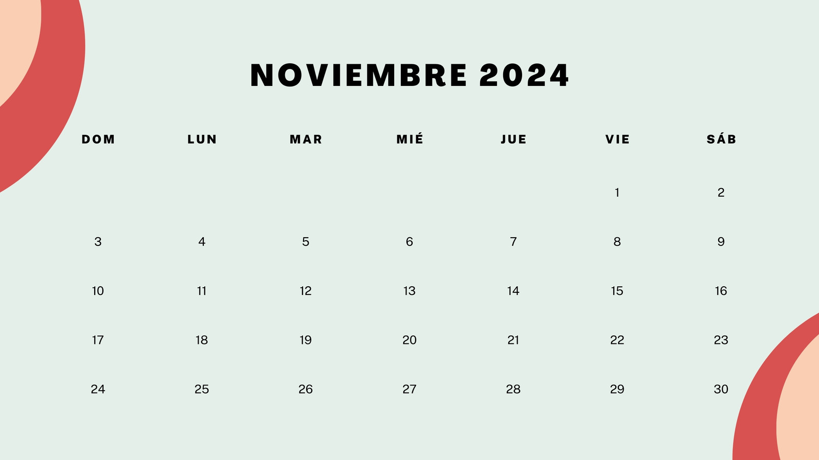 Calendario Mensual en Verde pastel Negro estilo Lindo Marco