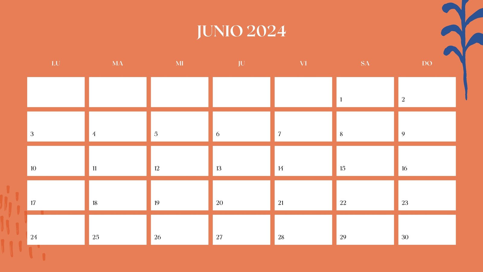 Calendario de pared mujer orgánico hecho a mano azul naranja y rosa