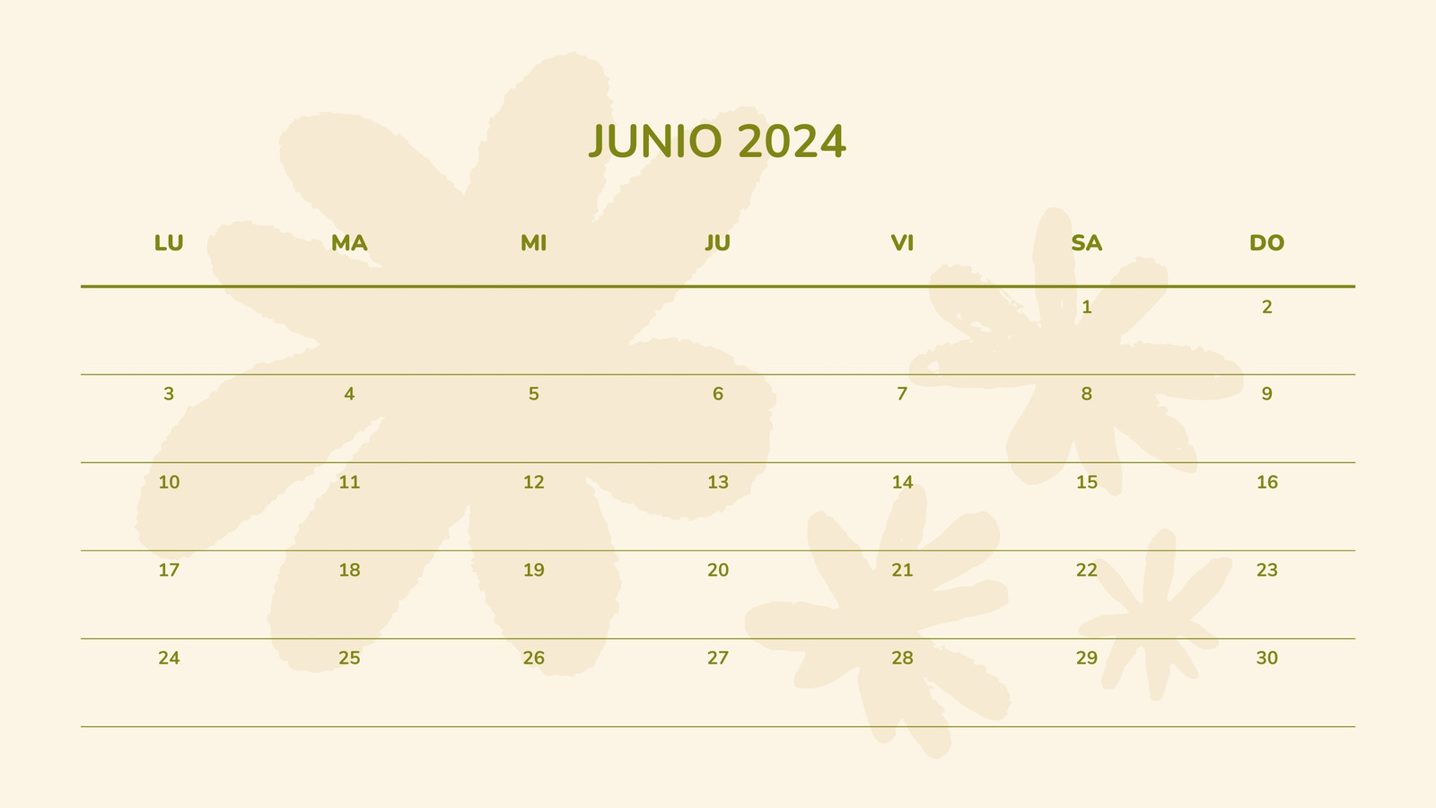 Calendario de pared personal orgánico hecho a mano marfil verde beis