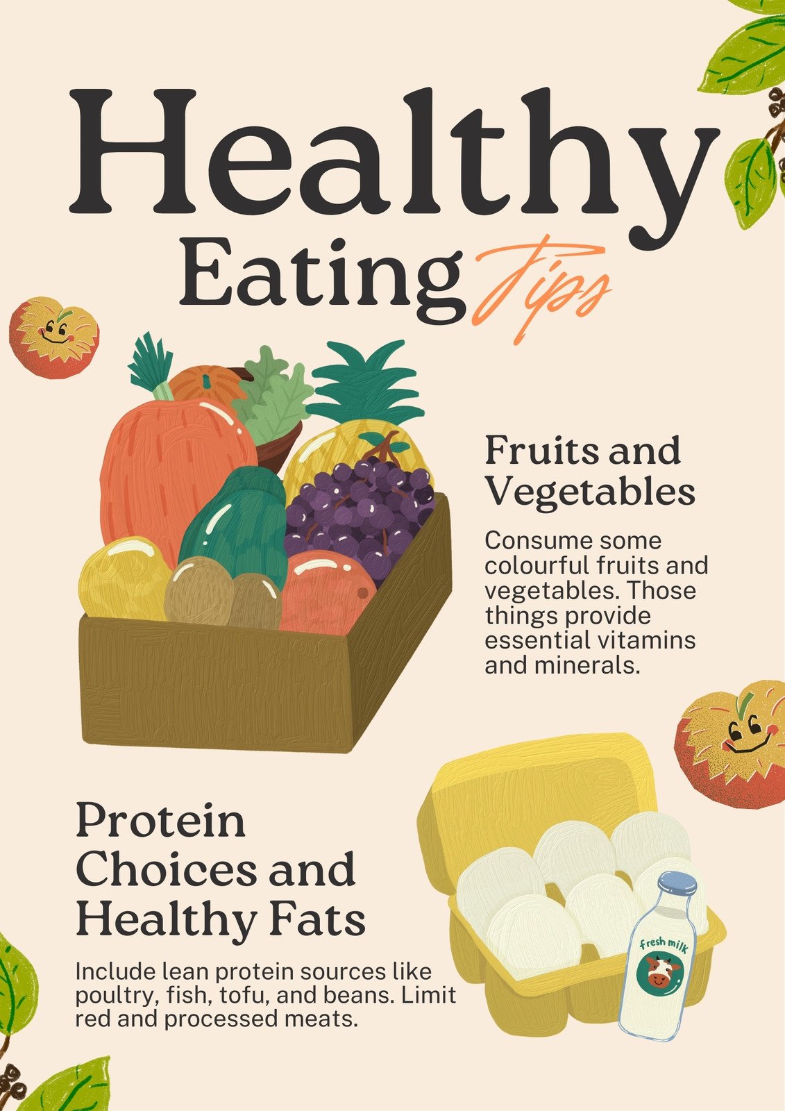 Cream Illustrative Healthy Eating Tips Poster