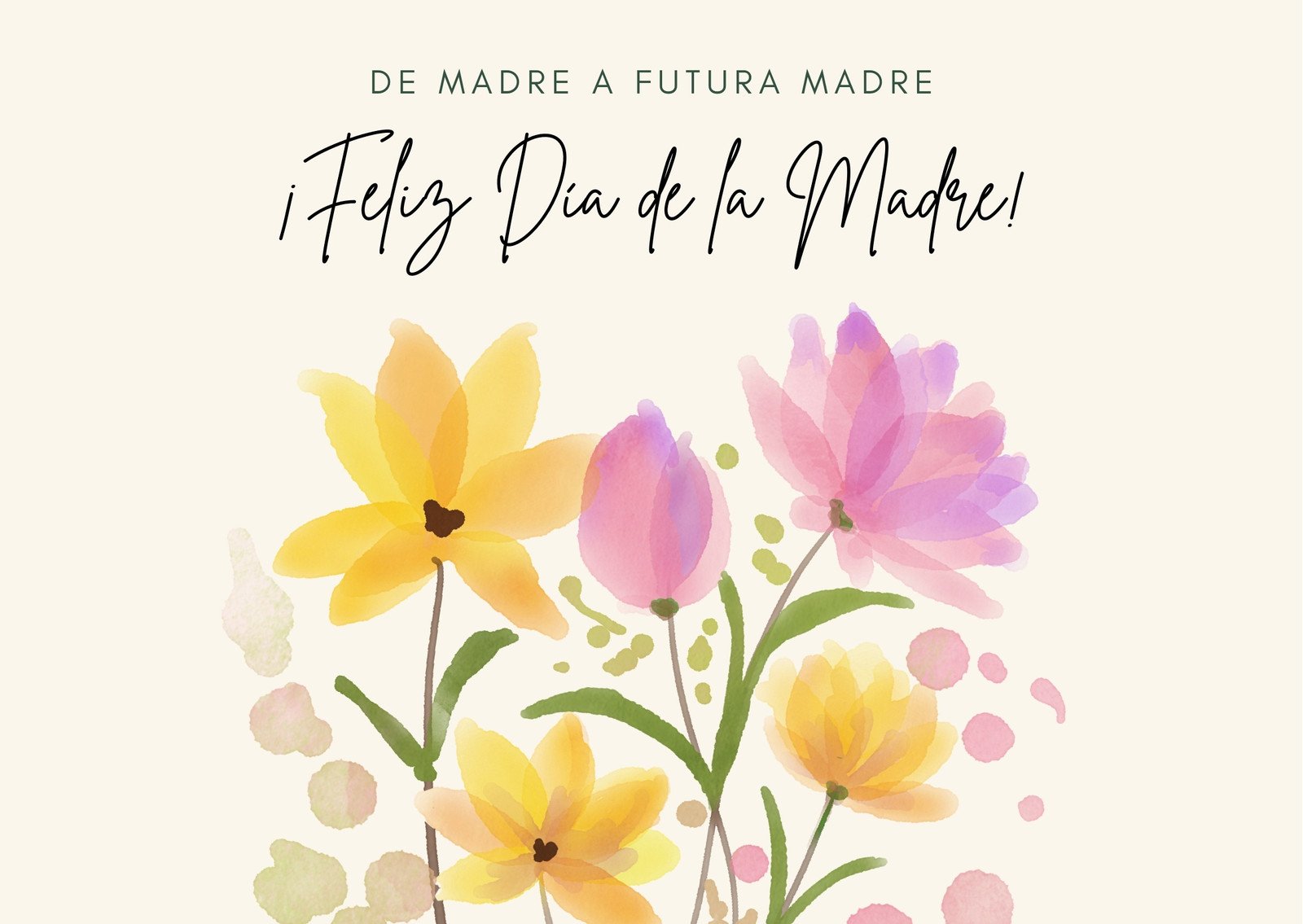 Amarillo y Lila Lindo Acuarela Felicitación Día de la Madre Flores Tarjeta Horizontal