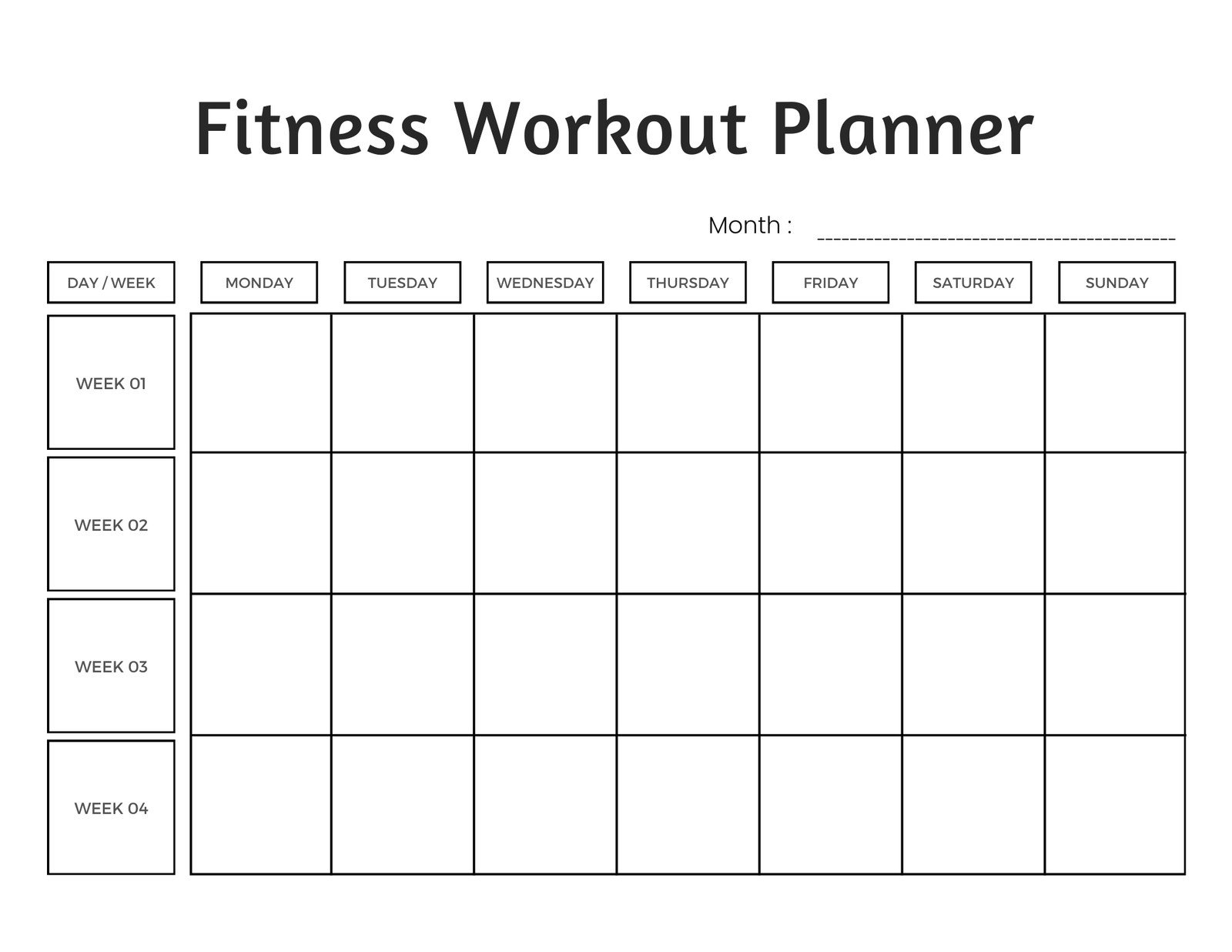 Black and White Lines Workout Planner