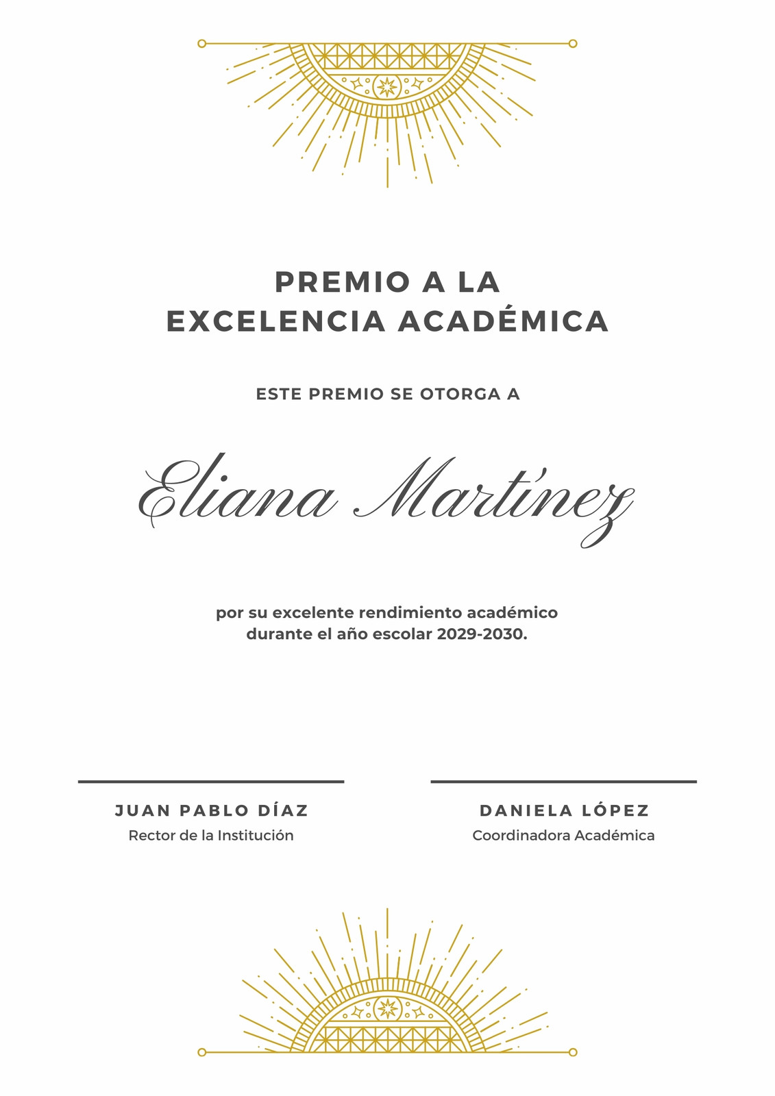 Blanco y Dorado Elegante Premio Académico Certificado