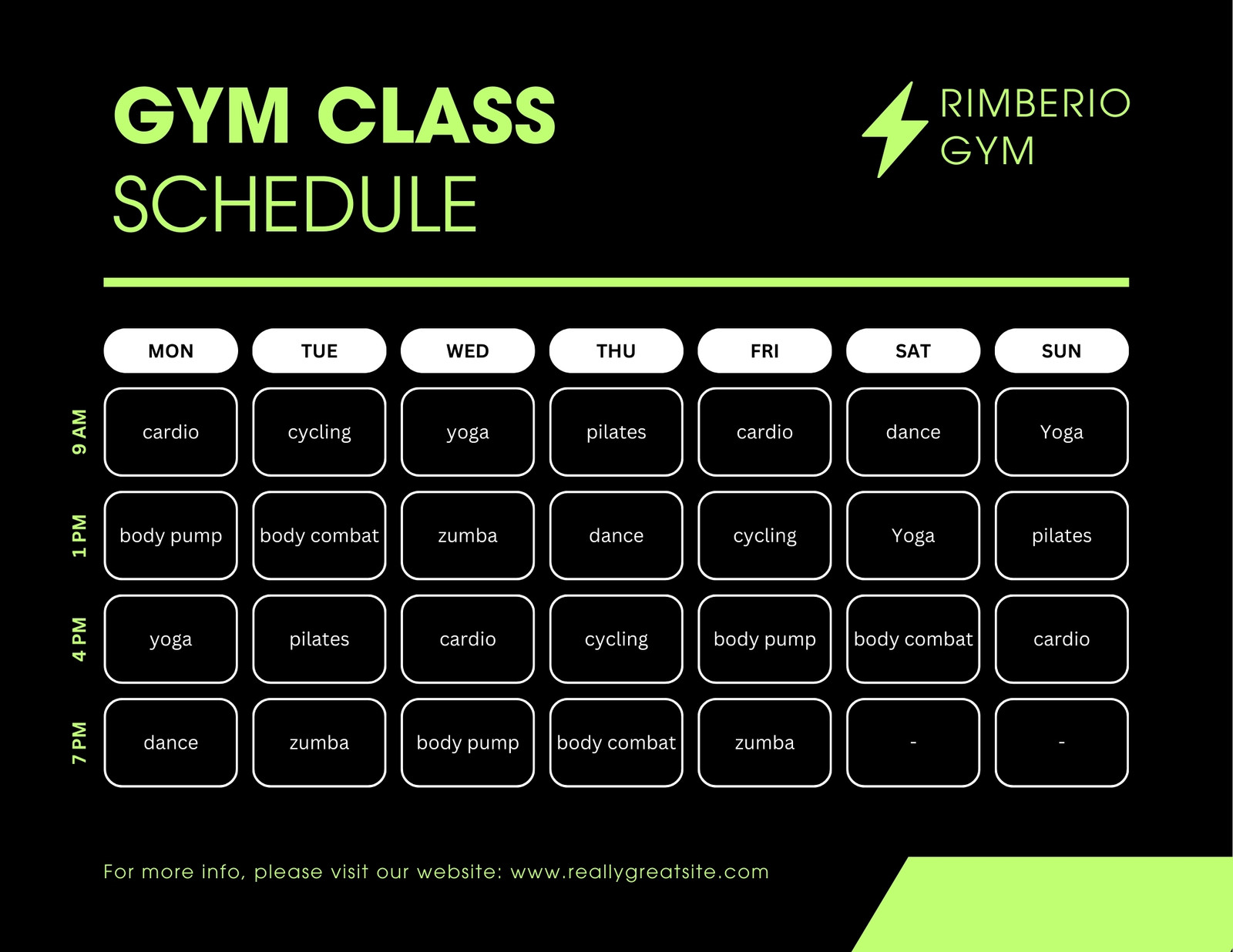 Neon Green And Black Modern Gym Class Schedule US Letter