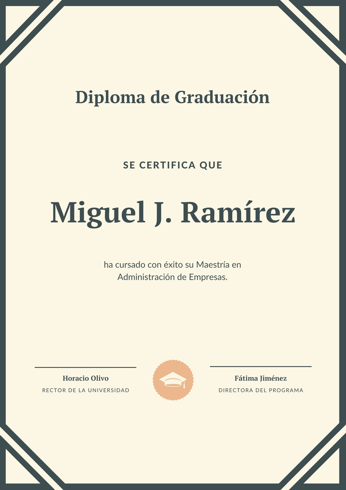 Verde Oscuro y Beige Universidad Diploma de Administración Certificado