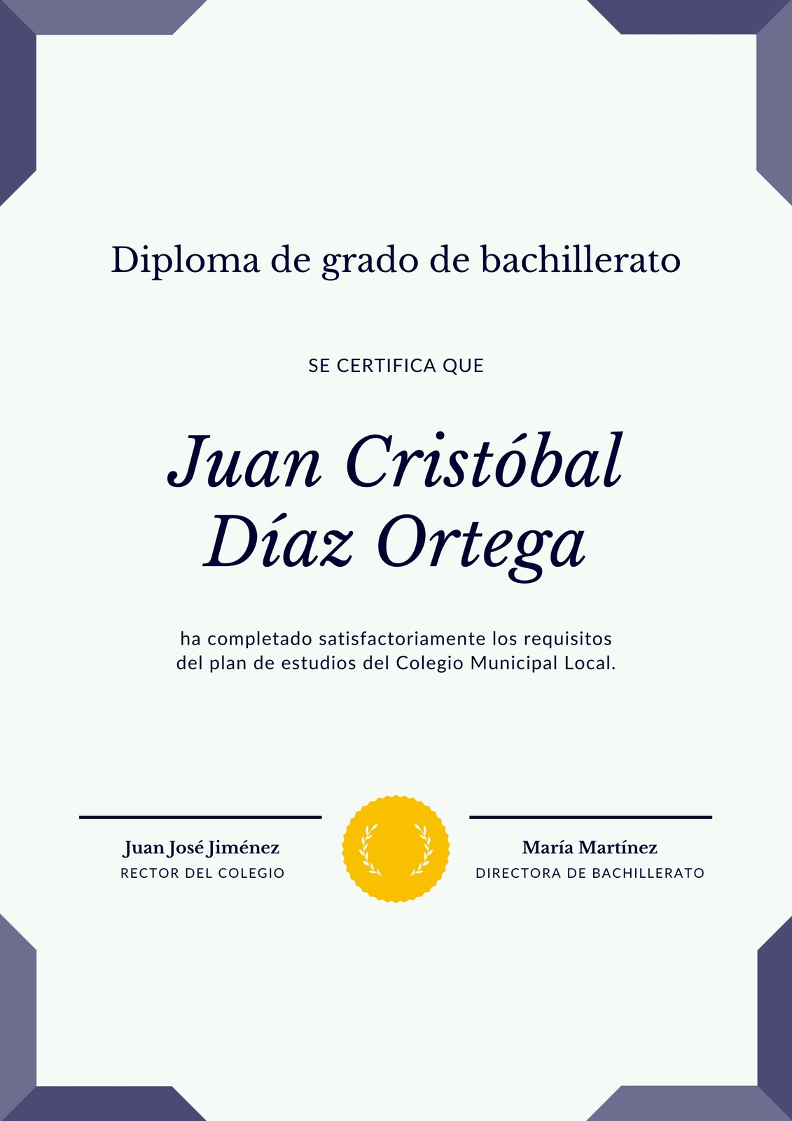 Morado y Beige Elegante Sello Diploma de Bachillerato Certificado
