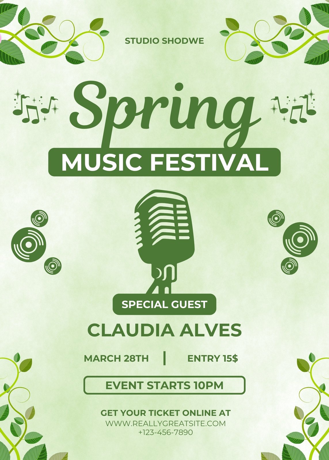 Green Illustrative Spring Music Festival Poster