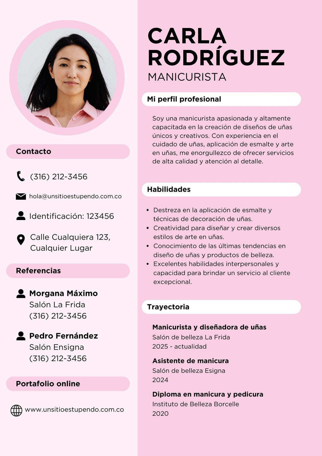 Hoja de Vida Manicurista Sencillo Rosado