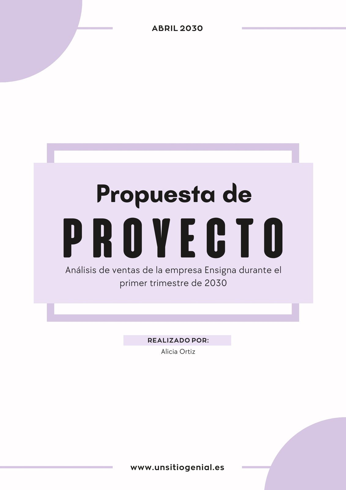 Documento A4 Portada Propuesta Proyecto Sencillo Violeta y Blanco