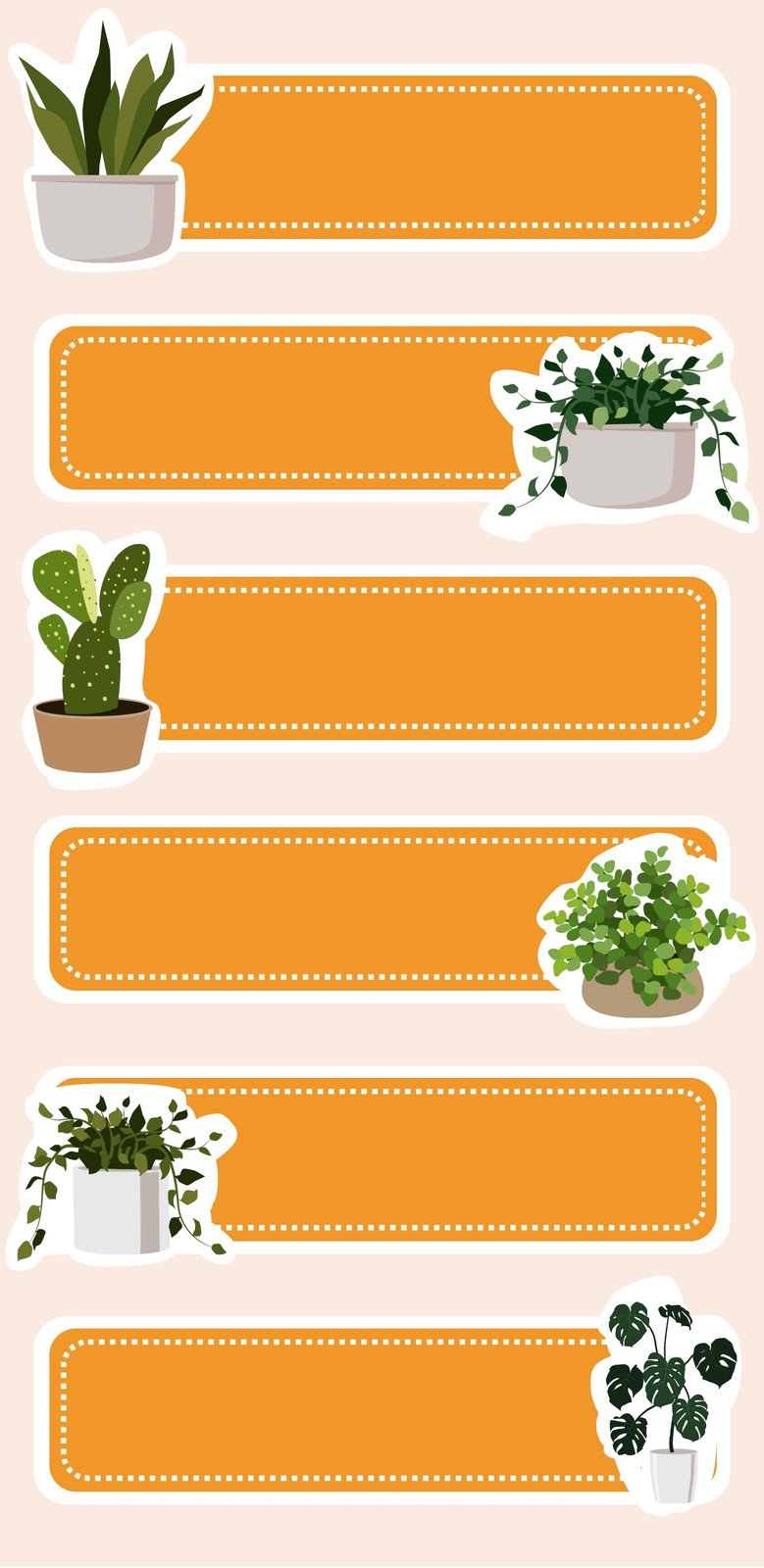 Orange Cute Illustrative Home Plants Name Tag Sticker