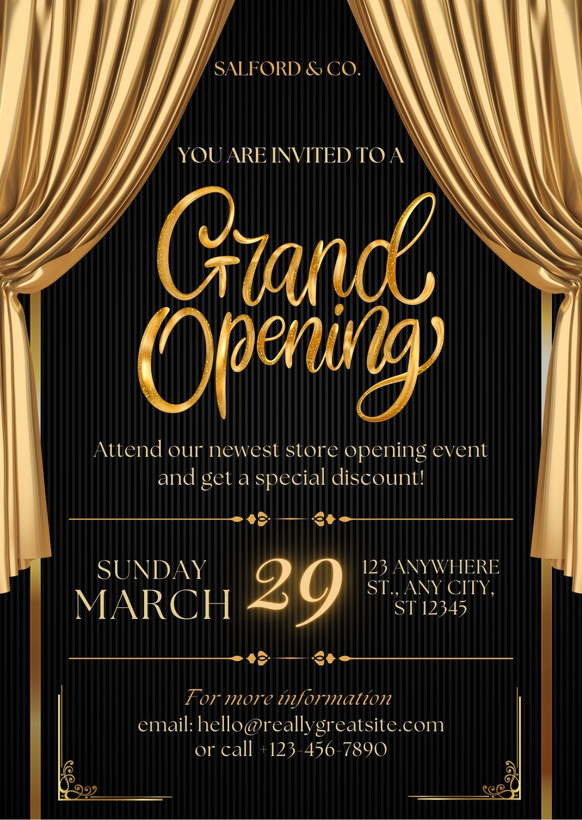 Black and Gold Classy Grand Opening Invitation