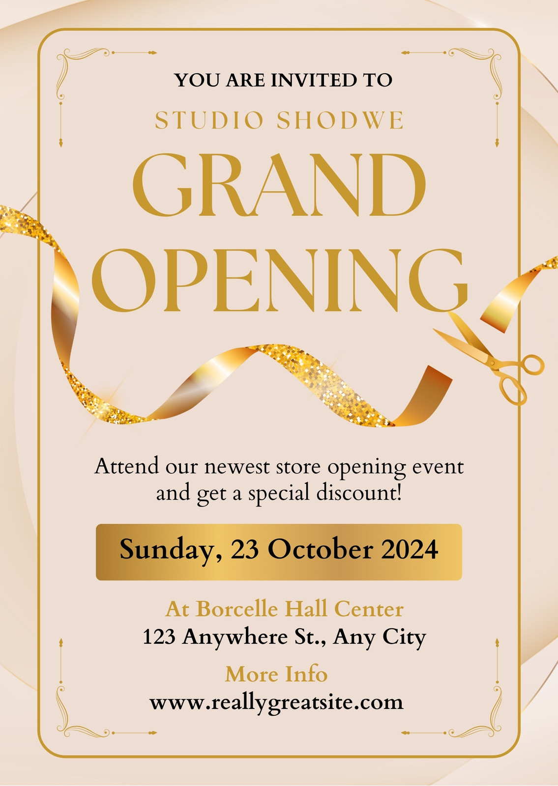 Gold and White Classy Grand Opening Invitation
