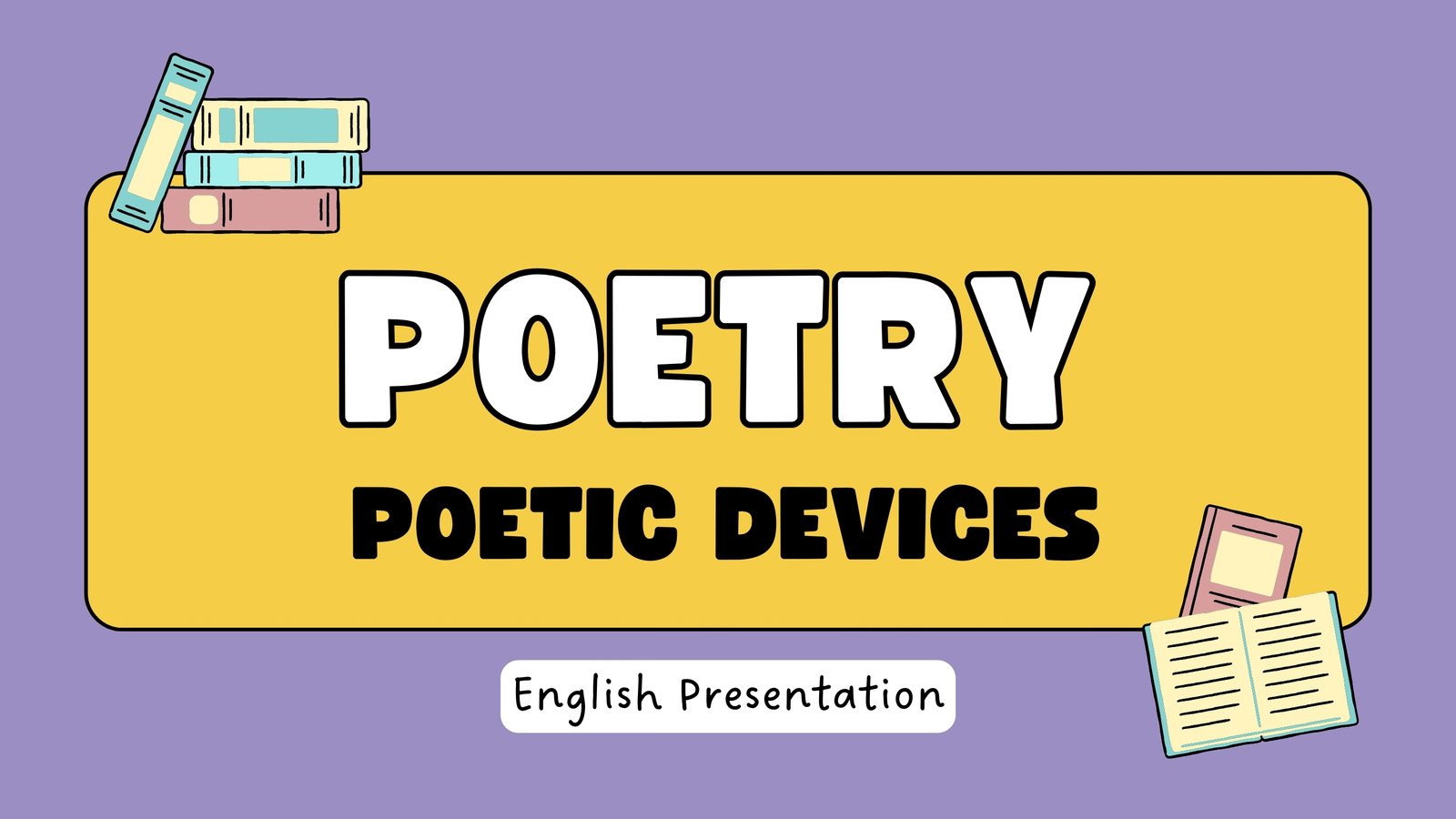 Poetry and Poetic Devices English Presentation in Yellow Purple Lined Graphic Style