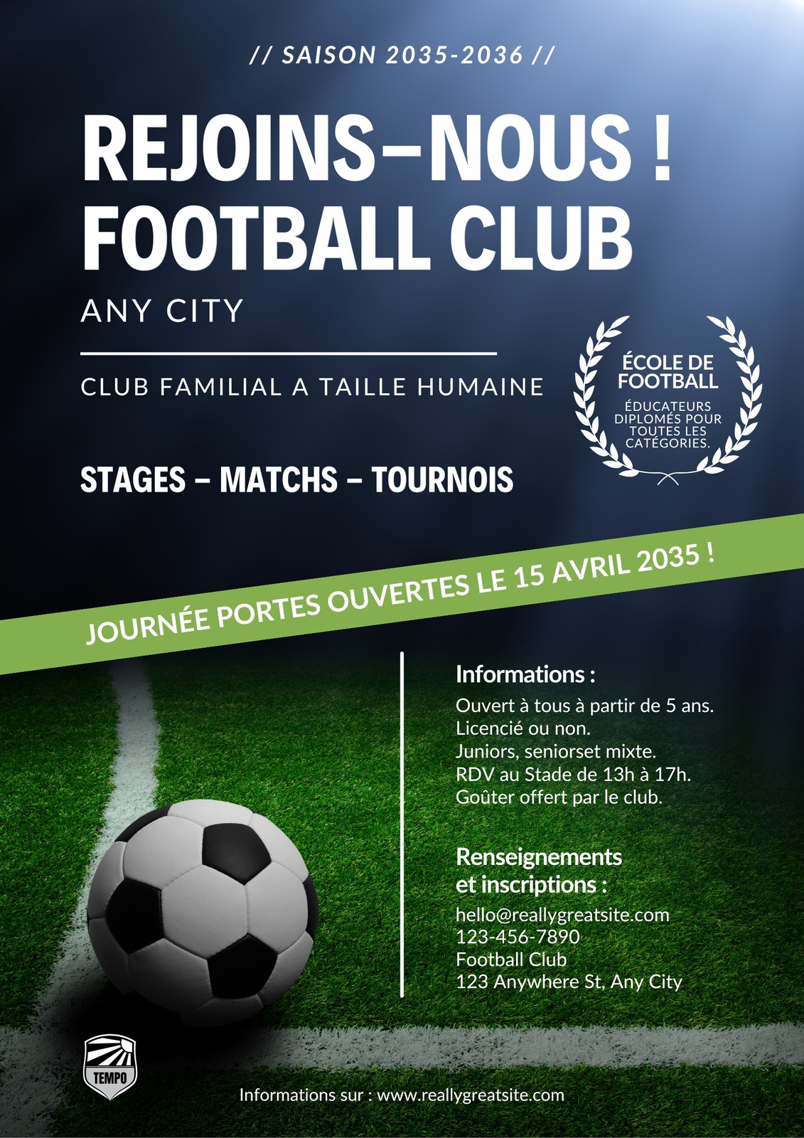 Affiche Sport Football Club Recrutement Simple Moderne Photo Noir Vert