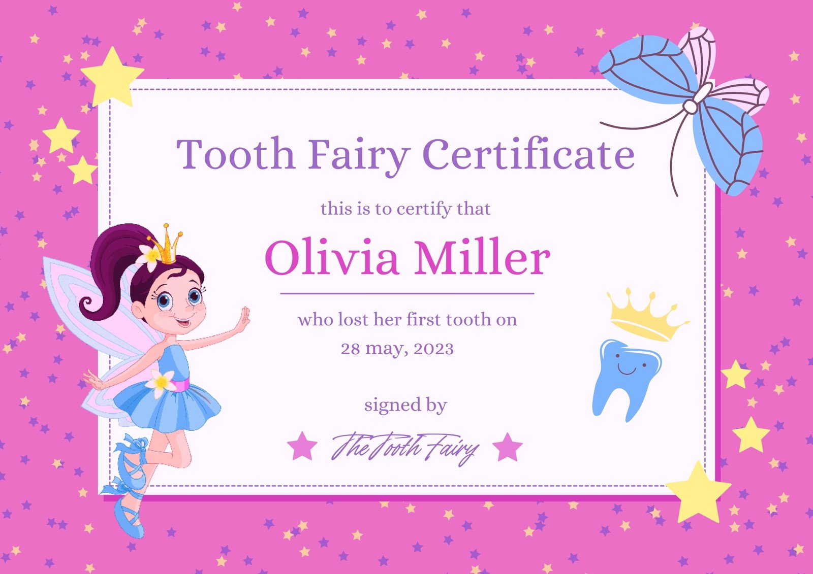 1st Free Printable Tooth Fairy Certificate