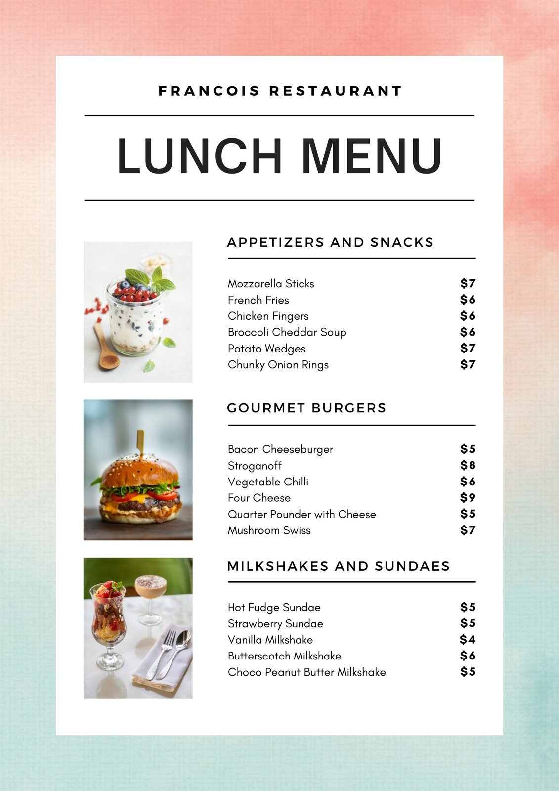 Free printable and customizable catering menu templates | Canva