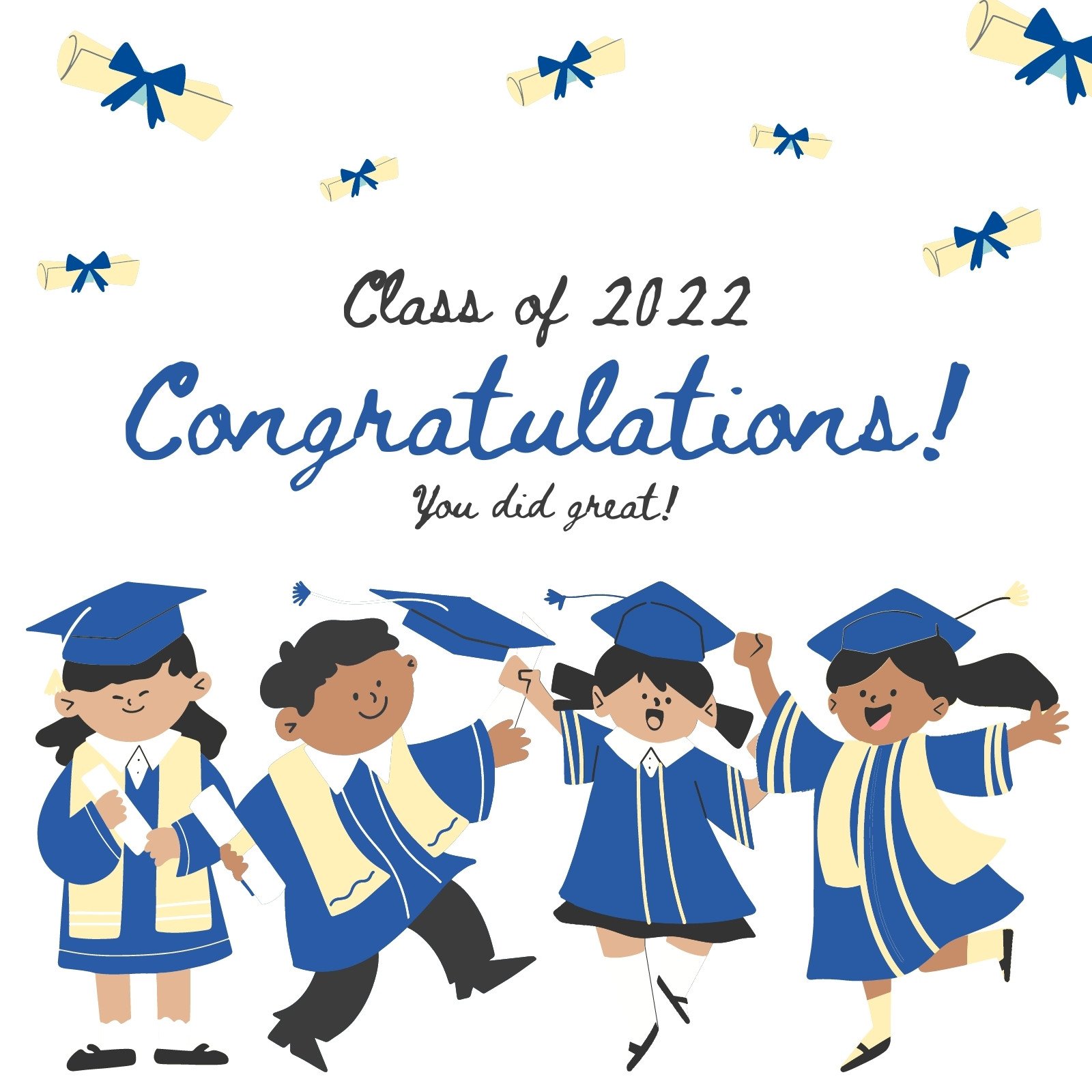 Blue Cute Kids Graduation Illustration