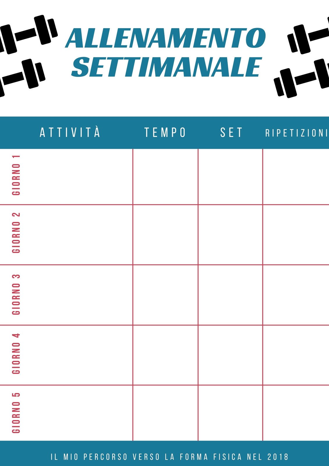 Quaderno Fitness: Diario per l'allenamento quotidiano. Per uomo e donna.  100 schede da compilare per 100 giorni di allenamento. Per Palestra, Body