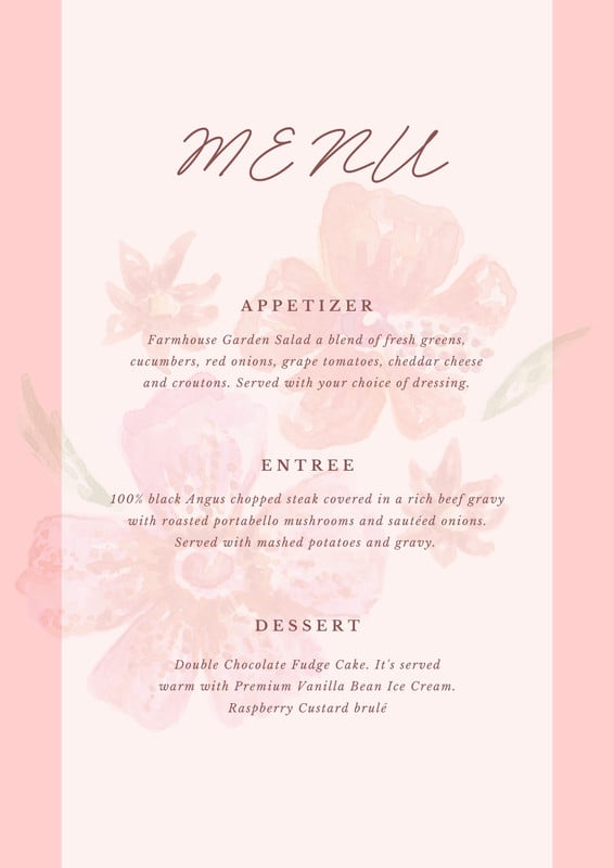 Page 7 - Free printable, customizable wedding menu templates | Canva