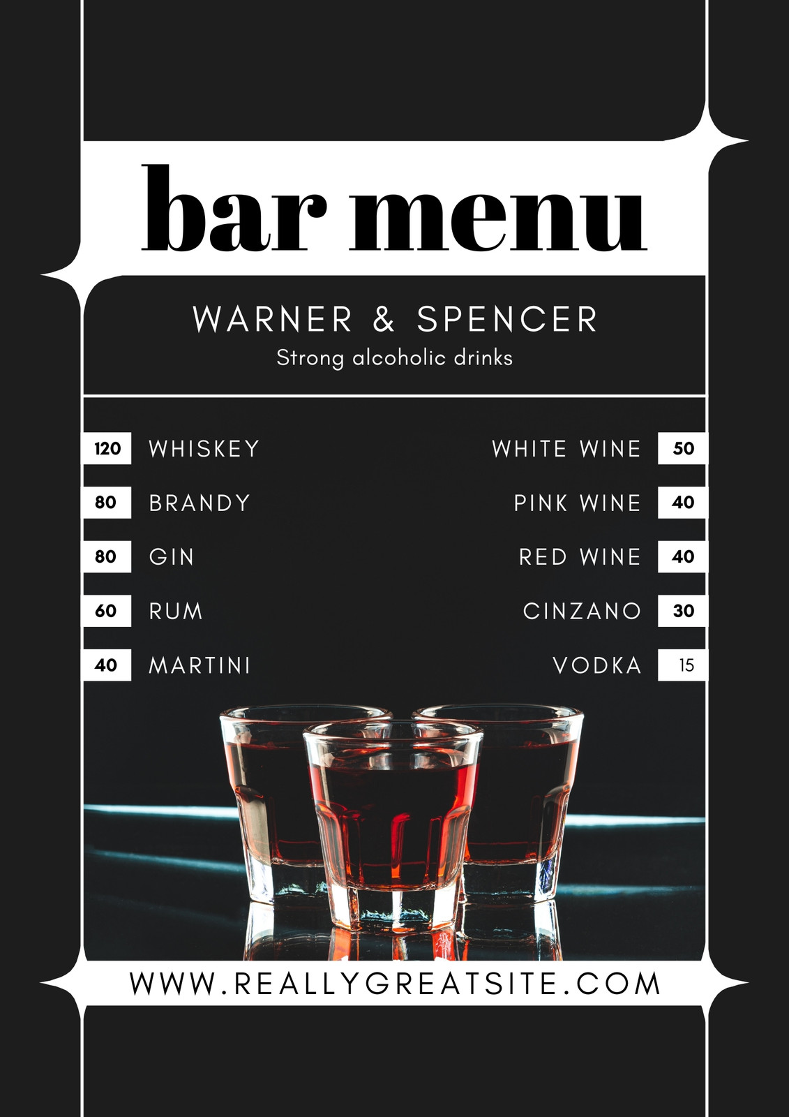bar drink menu