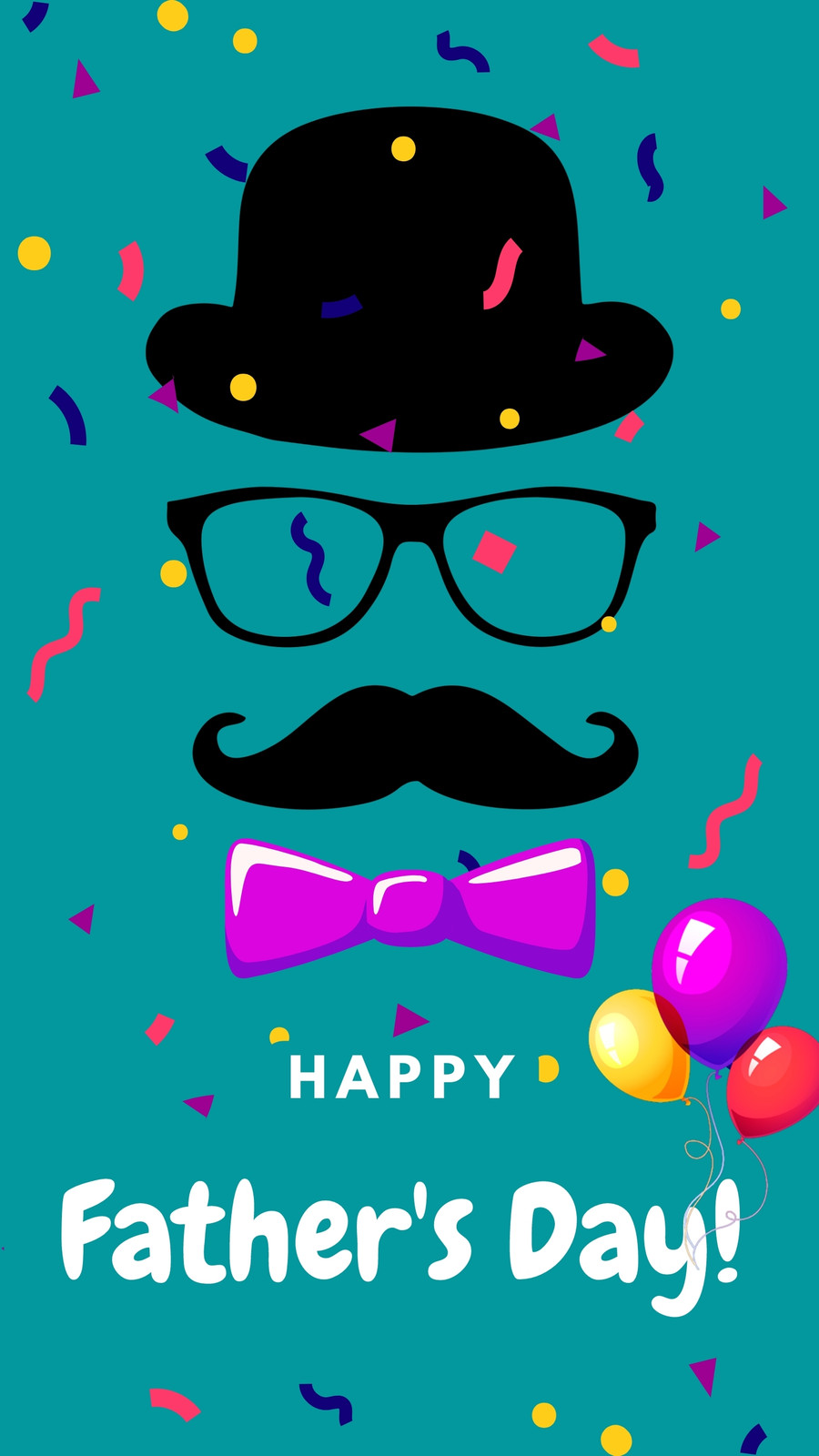 Father day card. Top hat, bow tie, glasses, mustache. Fathers day