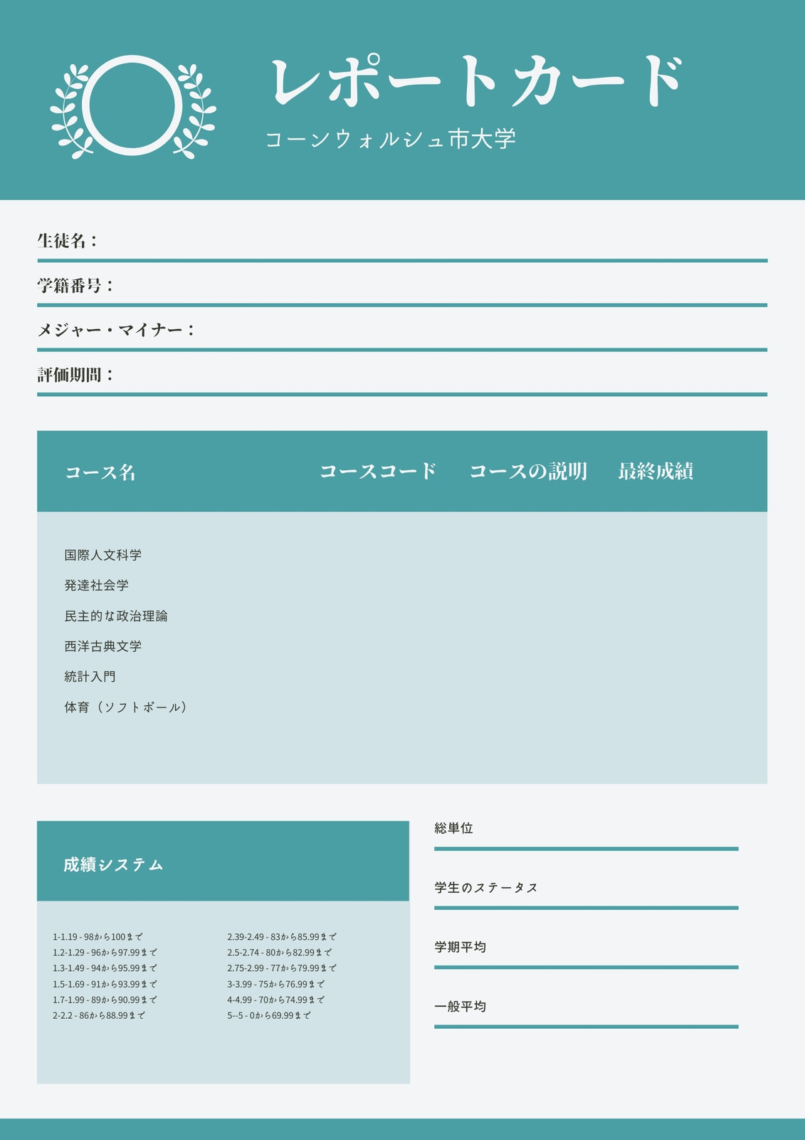 2ページ 通知表 成績表テンプレートでおしゃれなデザインを無料で作成 Canva