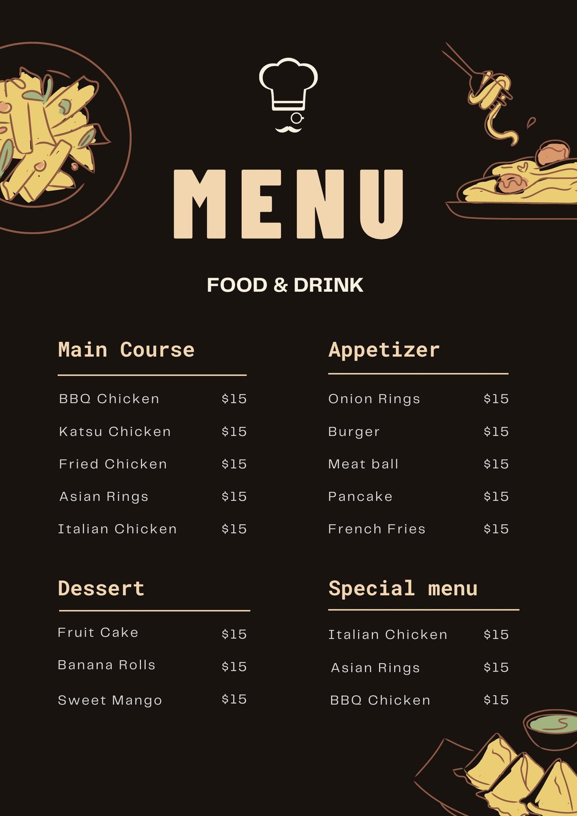 Yellow Black Photo Lunch Weekly Menu - Templates by Canva