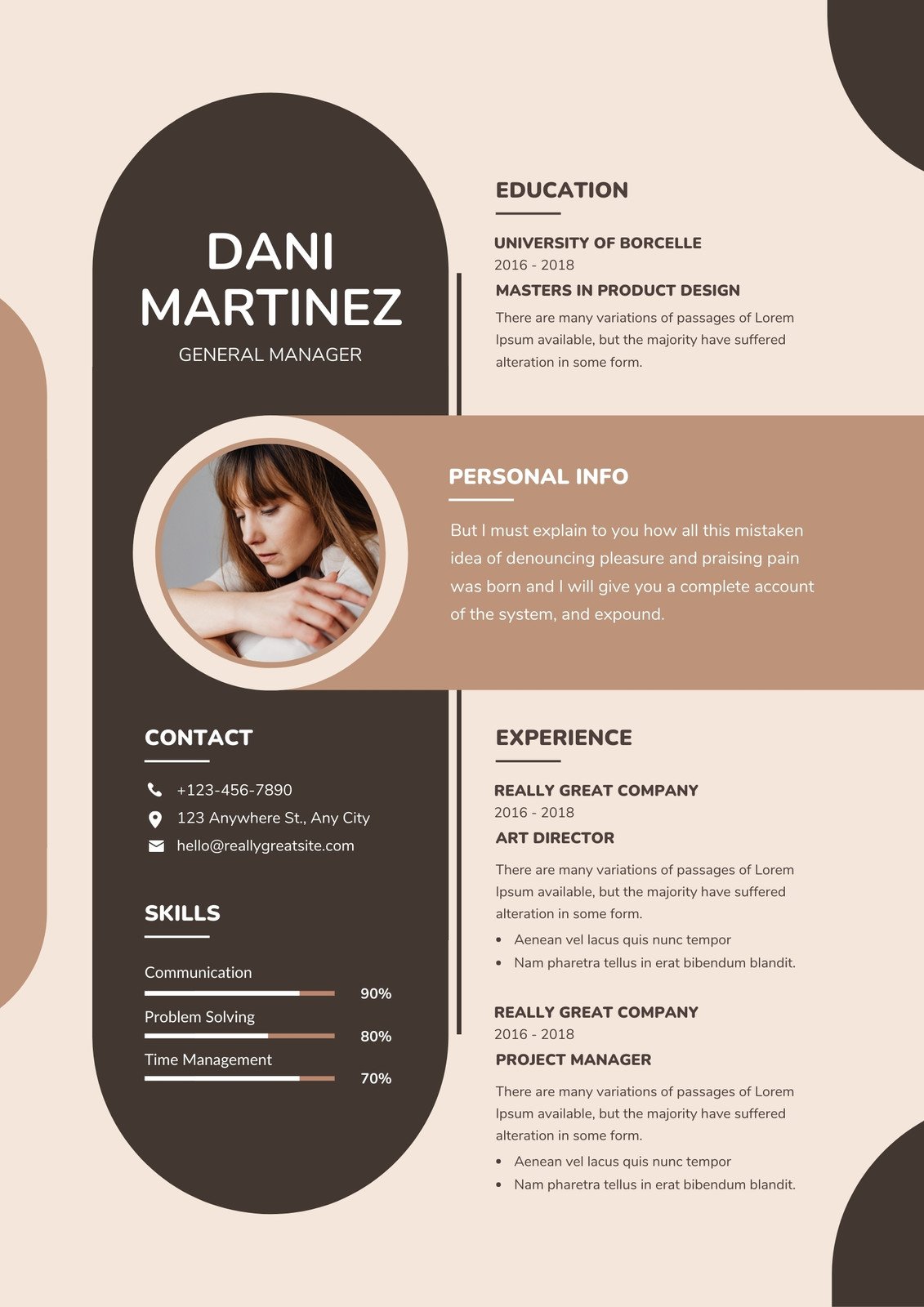 Beige and Brown Modern Simple Professional Resume Template