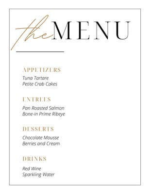 printable menu template