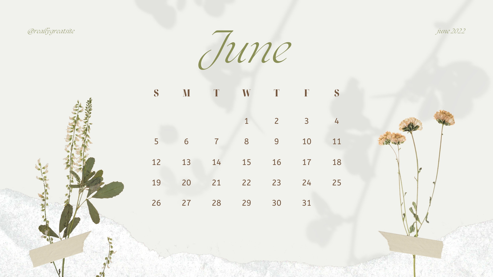 Beige Minimalist Botanical June 2022 Calendar