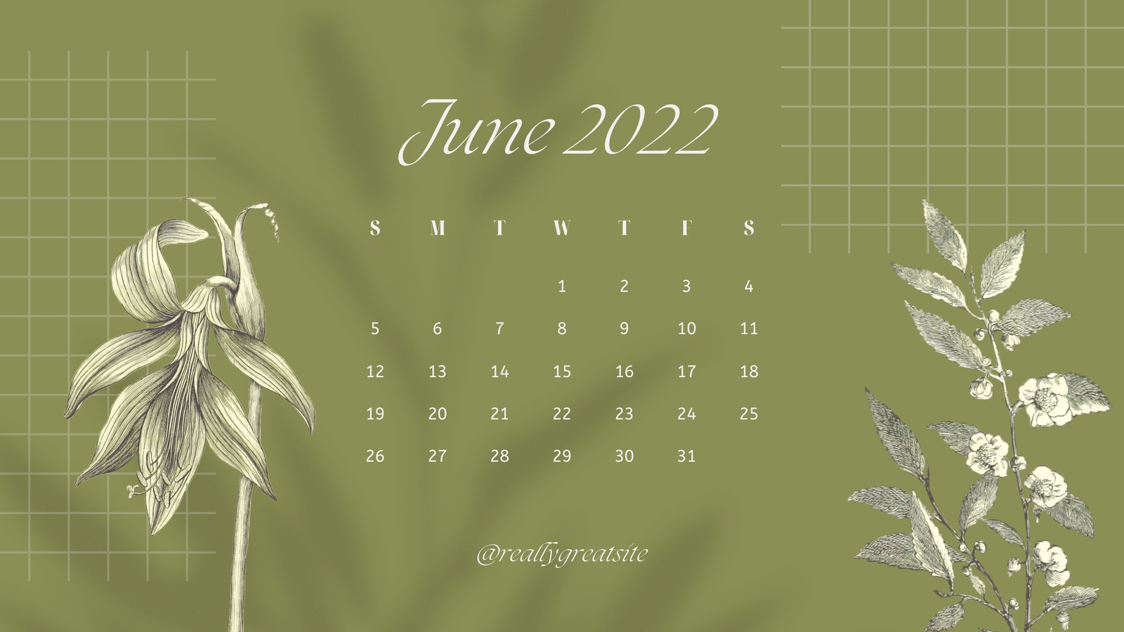 Green Minimalist Botanical June 2022 Calendar