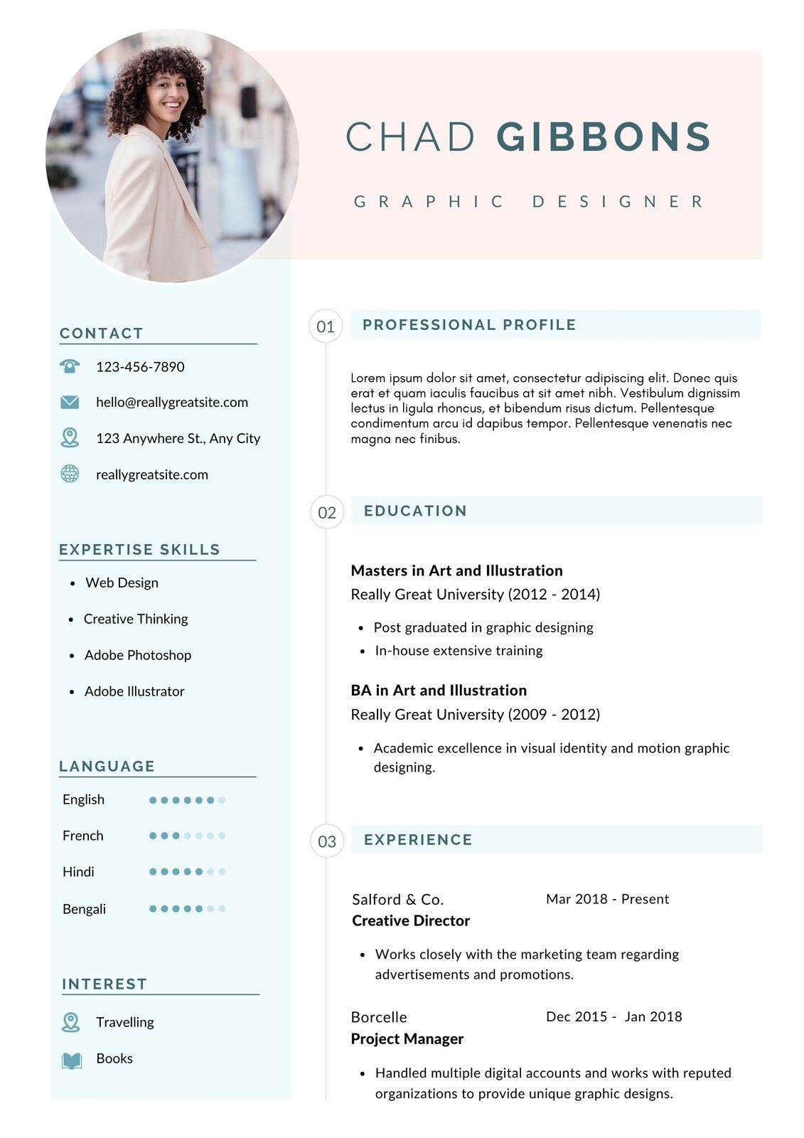 Blue And Pink Modern Graphic Designer Resume