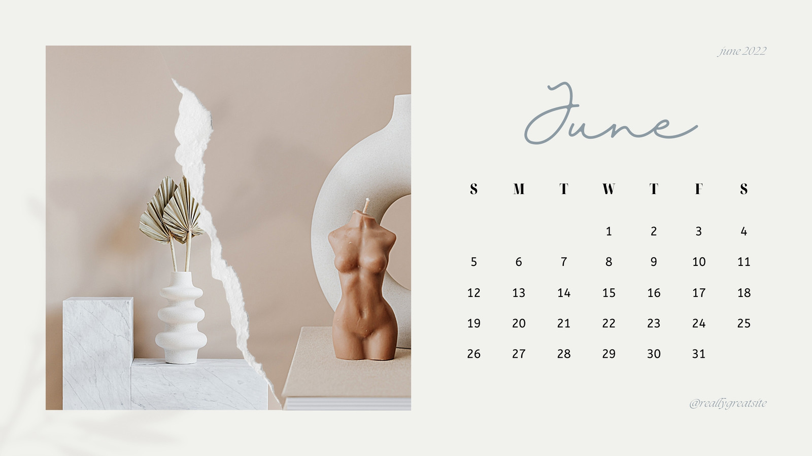 Beige Minimalist June 2022 Calendar