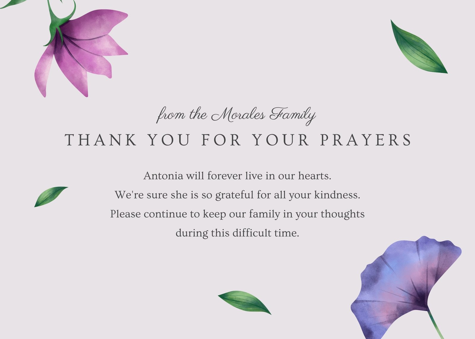 Thank You Card For Funeral Template