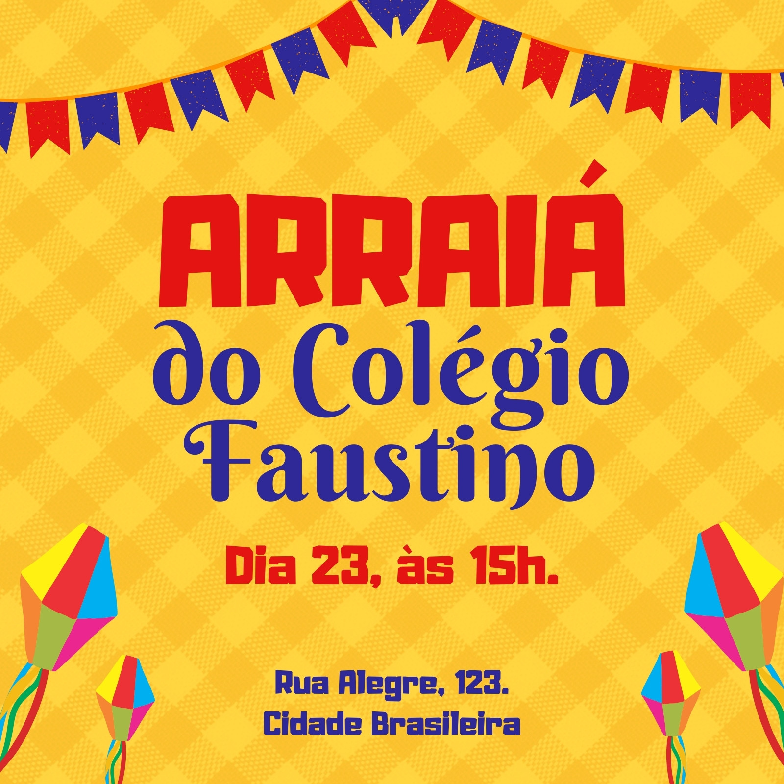 Convite Festa Junina Arraiá Xadrez - Arte Digital - Digitali Convites e  Kits Digitais