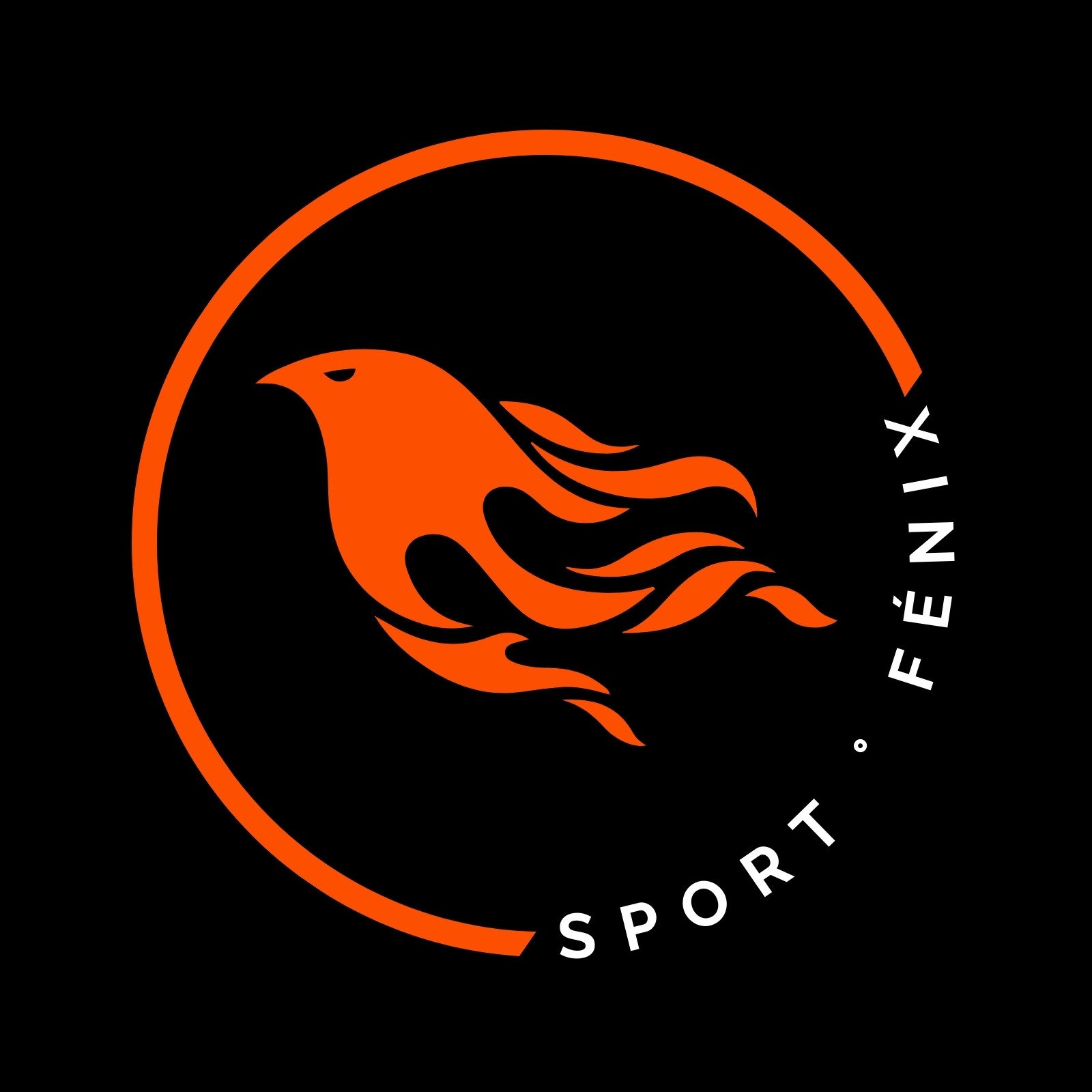 Logo deportivo de ave fénix naranjado con negro y blanco