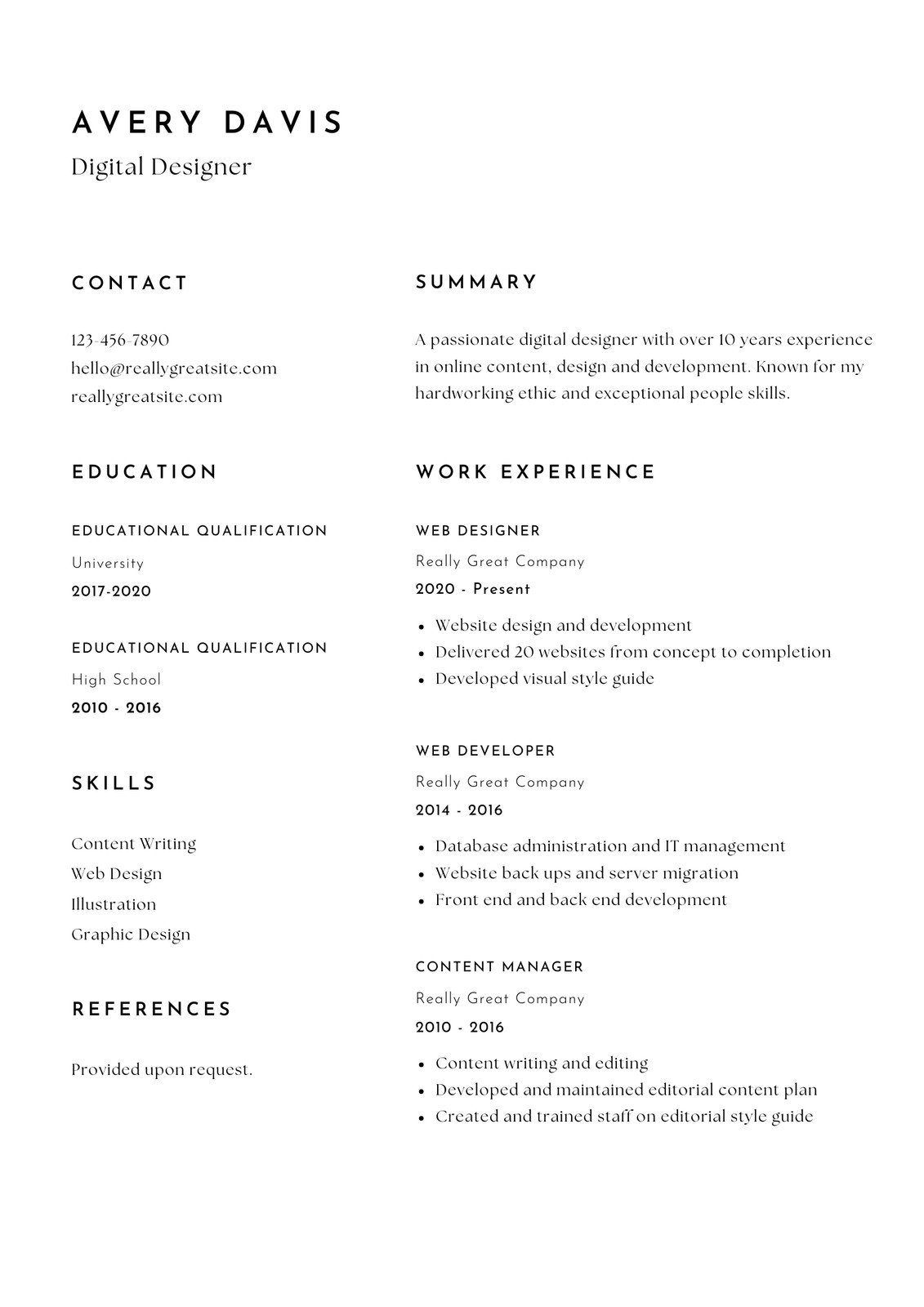 Traditional Resume Templates  Black & White Resume Templates for