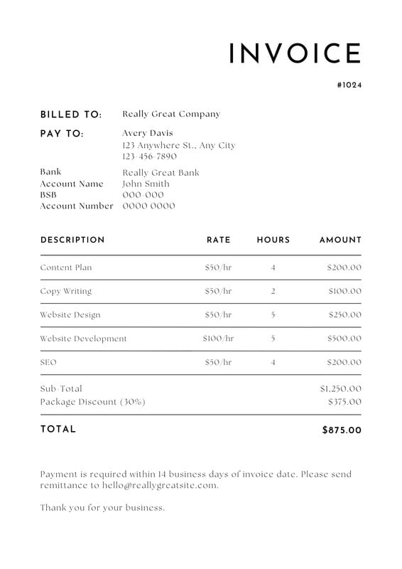simple invoice template text