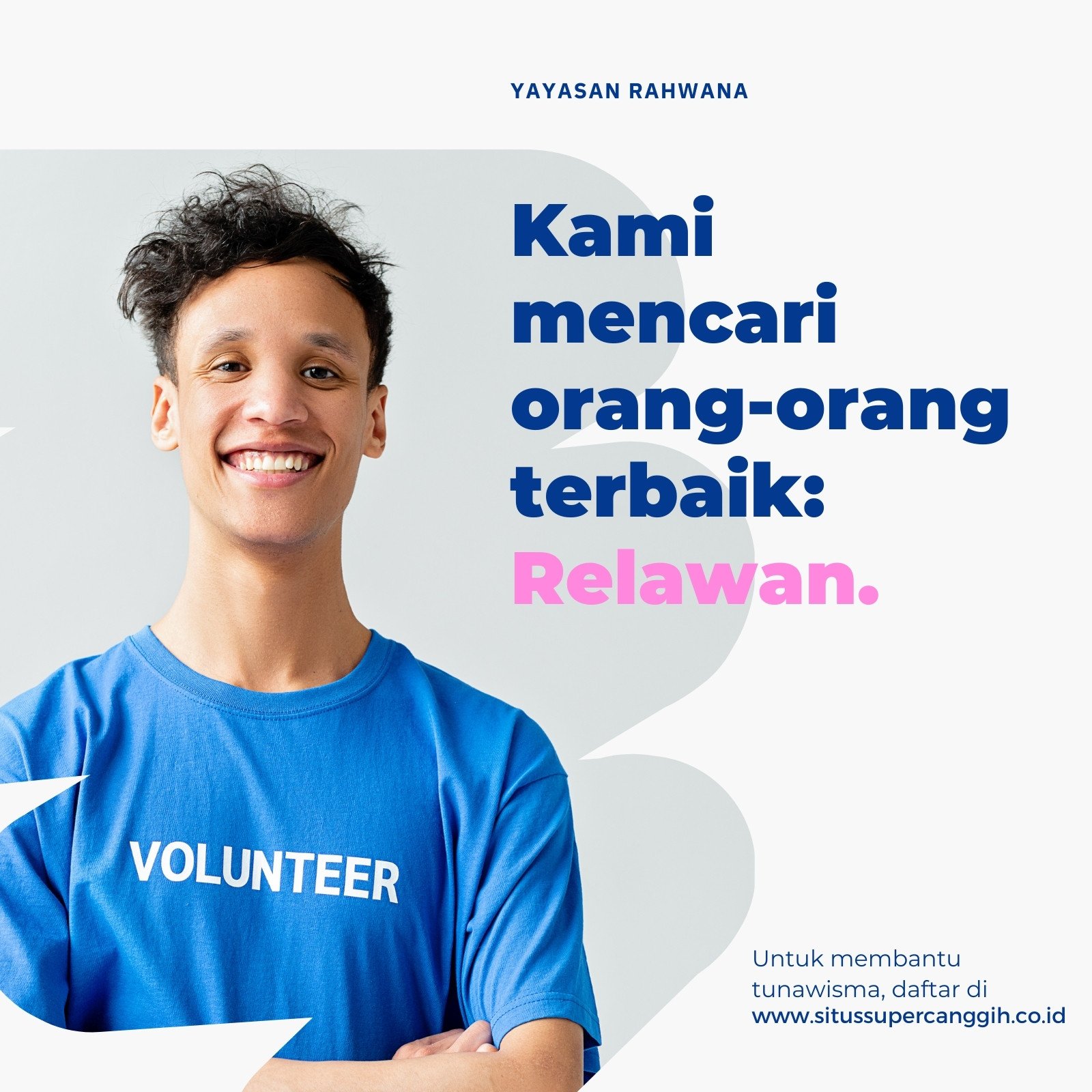 Papan Iklan Putih Biru Merah Muda Bingkai Dinamis Rekrut Relawan/Galang Dana