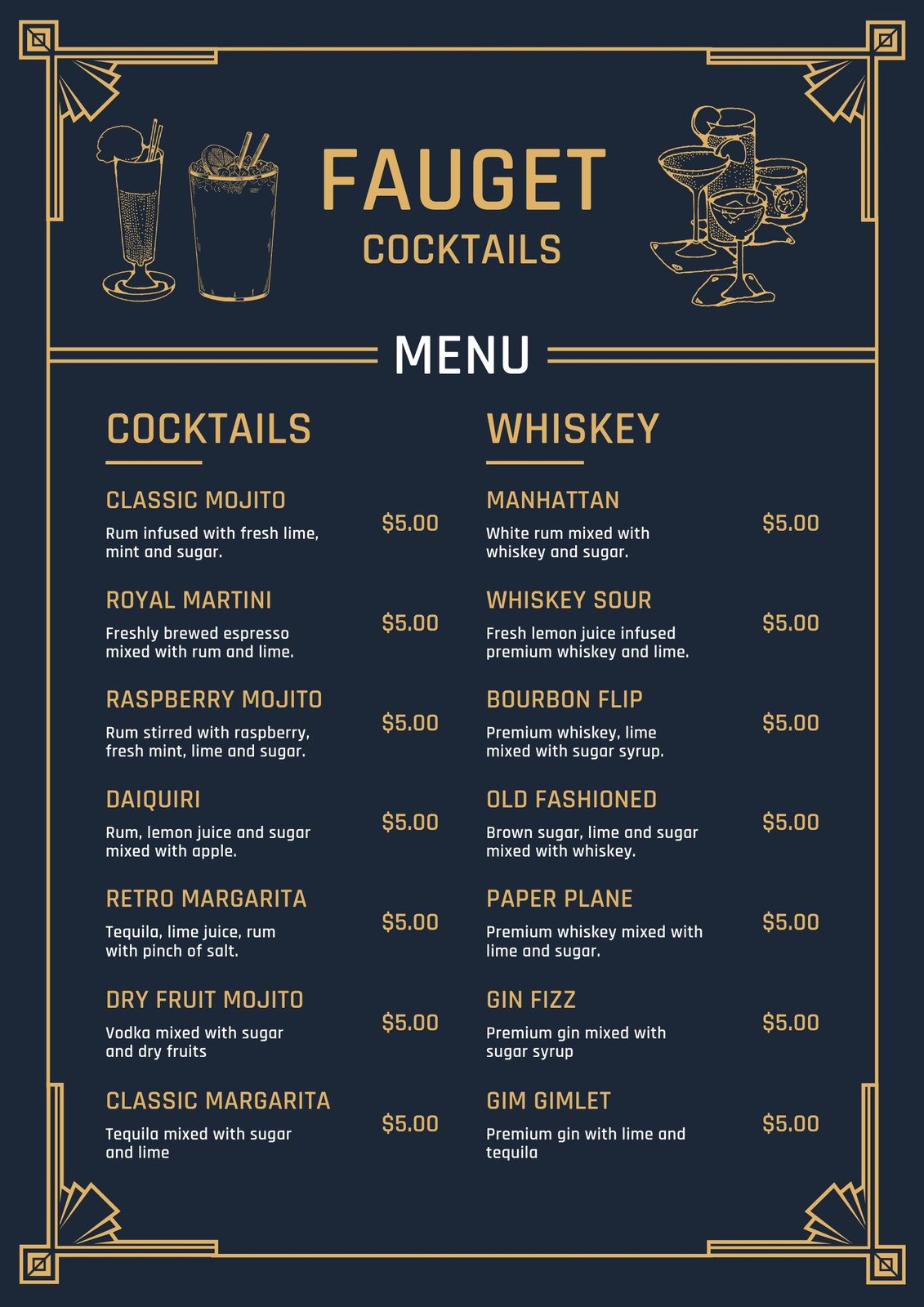 drink menu templates