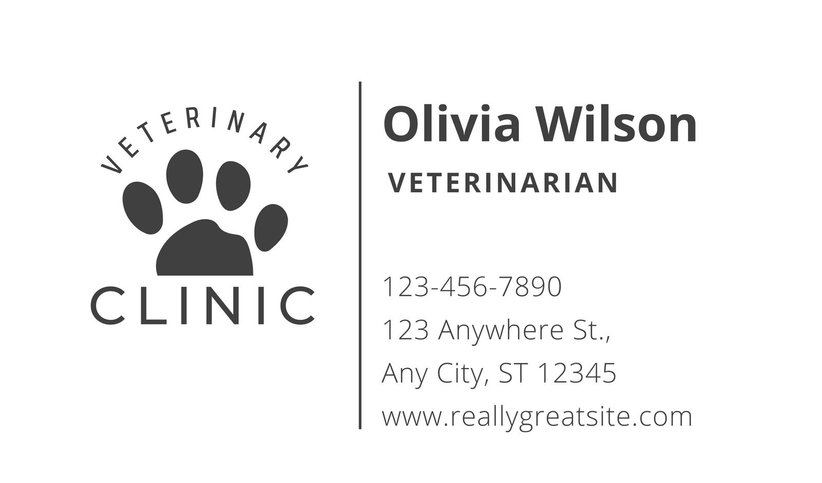 Black And White Dog Cat Veterinary Clinic Veterinarian Single-Side Business Card 