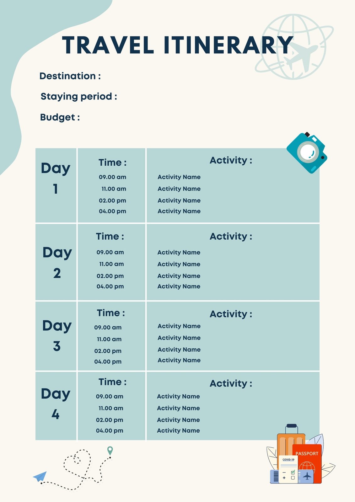travel itinerary template online
