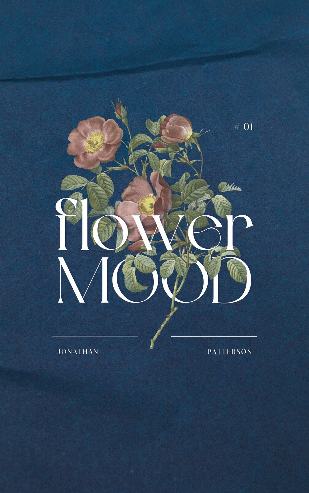 Vintage Dark Blue Minimalistic Flowers Illustration Typography Book Cover