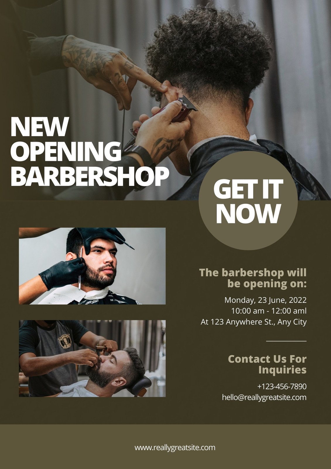 Dark Green and White Simple Photography Opening Barbershop Flyer