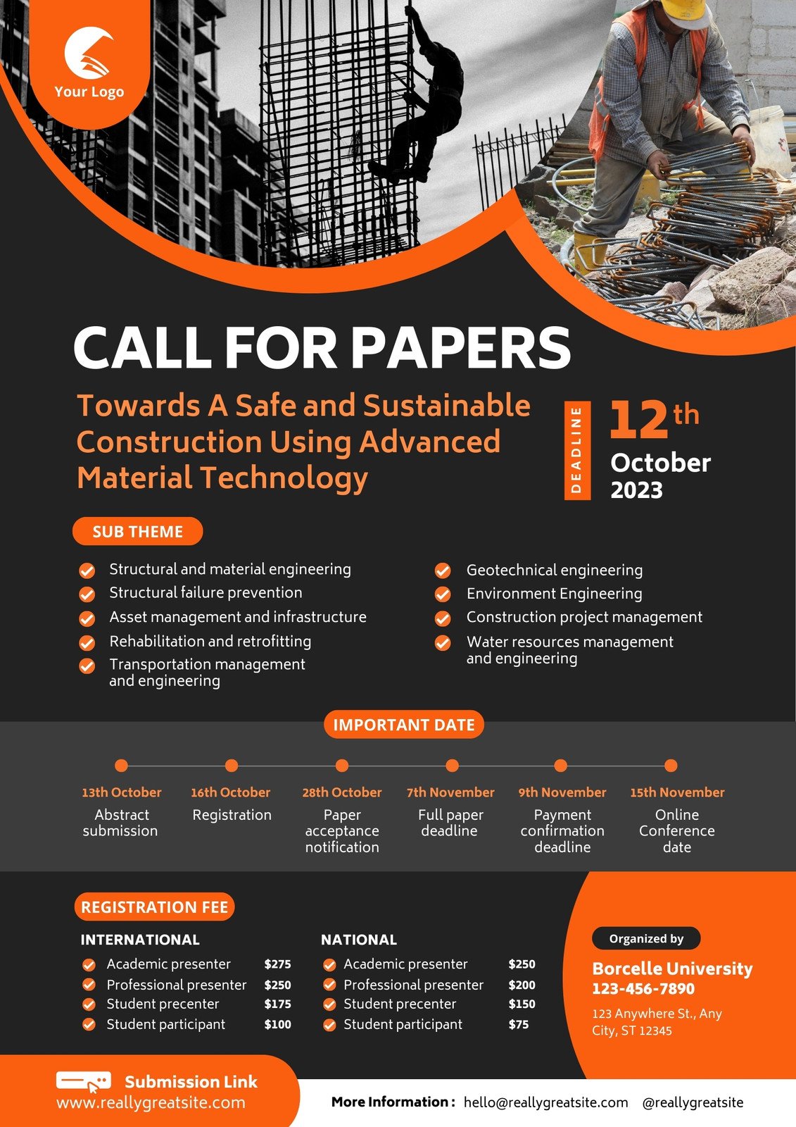 Black Orange Modern Call For Papers Academic Research Poster