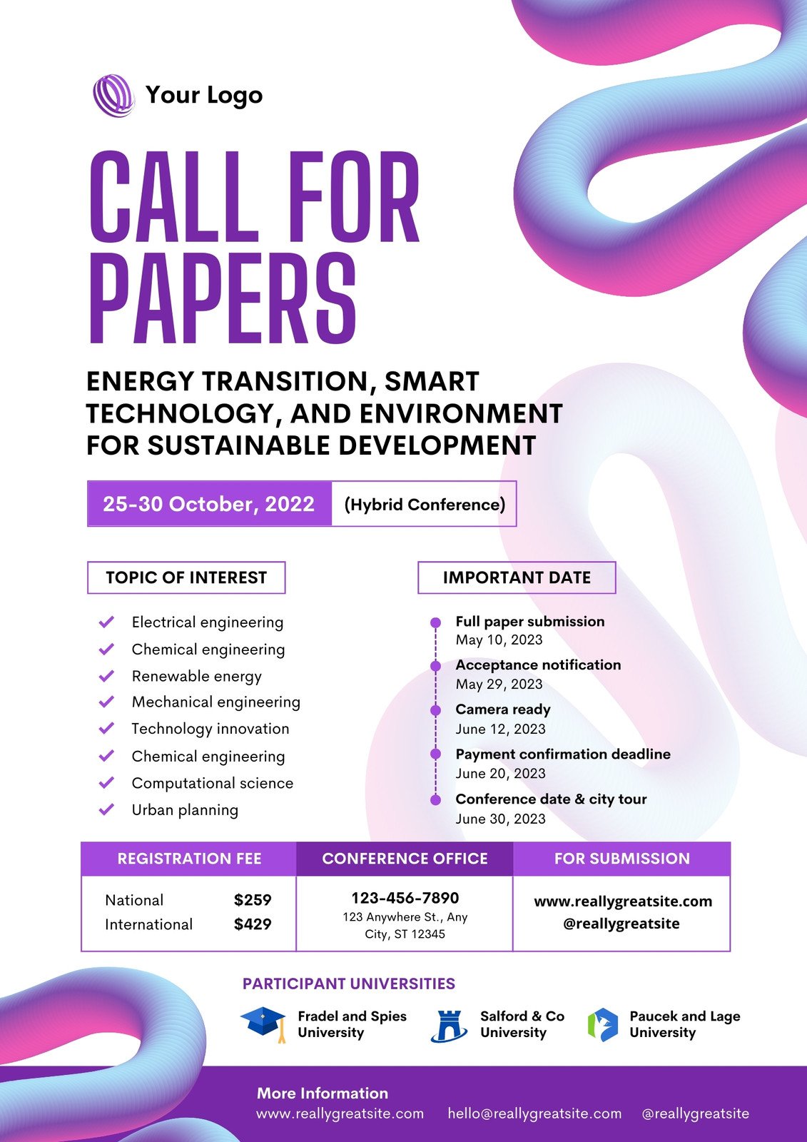 White Purple Abstract Modern Call For Papers Academic Poster