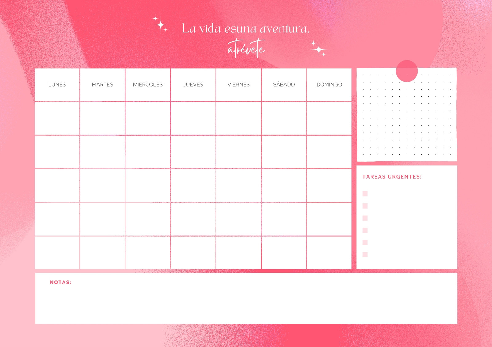 Documento a4 Horizontal Calendario Mensual Moderno Rosa