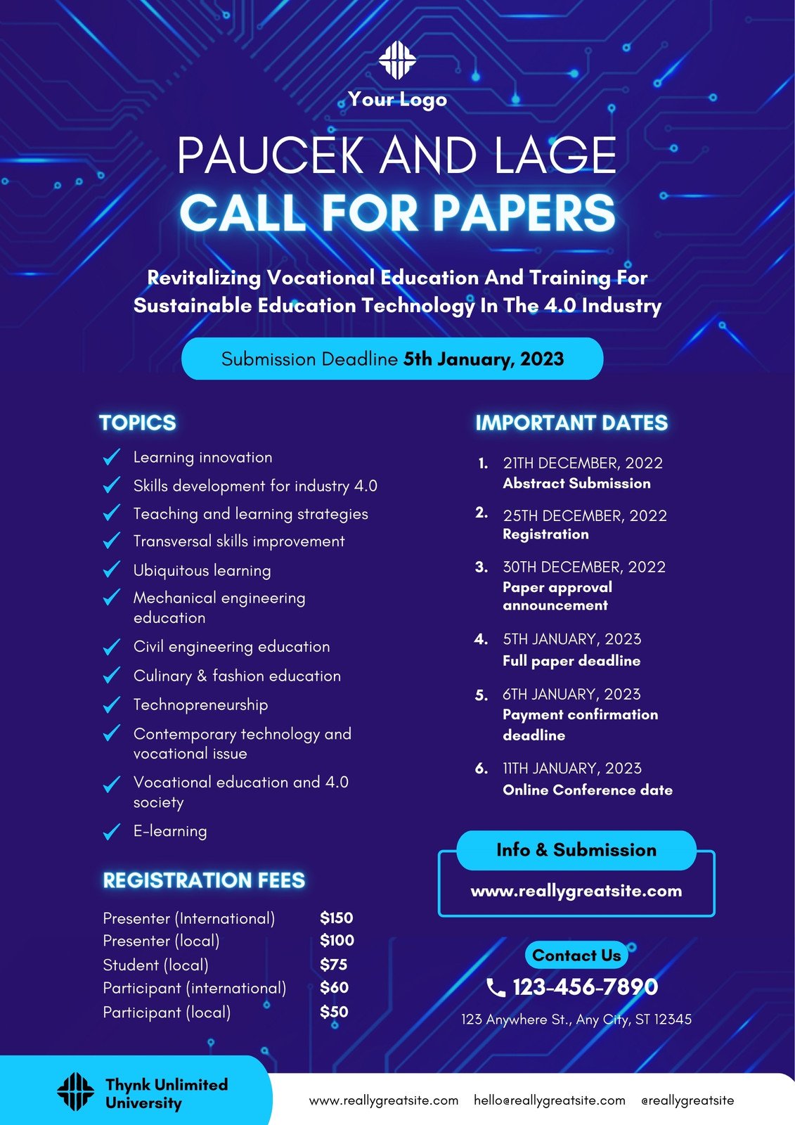Navy Blue Modern Abstract Technology Call For Papers Poster