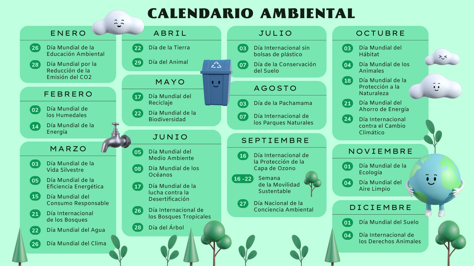Calendario Medio Ambiente Divertido Verde